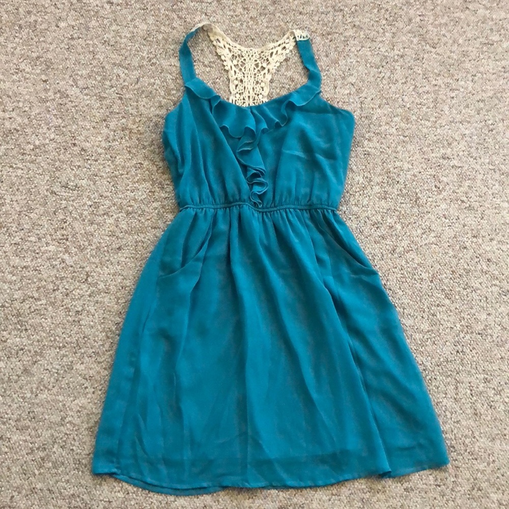 Sky blue crochet back sundress